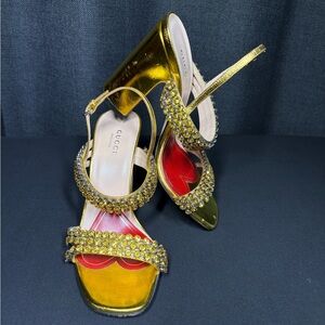 Gucci Gold Crystal Embellished Heels